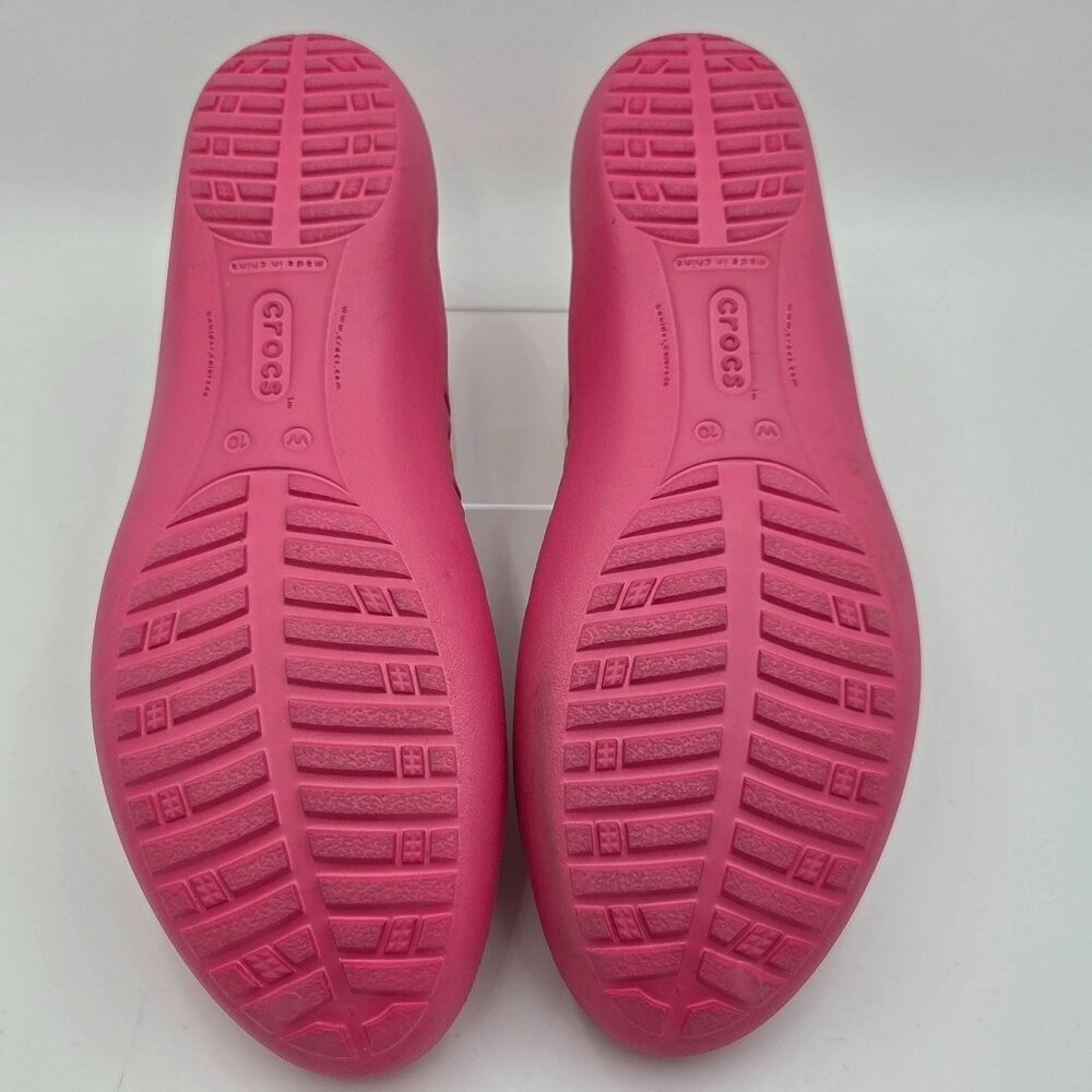 Crocs Springi Women’s Size 10 Pink Flats with Orange Trim Lightweight Comfort - Picture 3 of 5